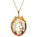 Vintage gold necklace with oval deer cameo pendant and elegant ribbon bow detail - Gold Deer Necklace