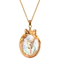 Vintage gold necklace featuring a rabbit cameo pendant with a bow detail and rope chain - Gold Mouse Necklace