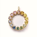 Collana a cuore dorata con gemme arcobaleno e ciondolo in cristallo centrale - Scatola in Vetro Tonda a Cuore con Zirconia Colorata / Colorato