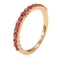 Modischer vergoldeter Ring mit einer Reihe leuchtend pinker Kristalle im minimalistischen Stil - Einheitsgröße / Rosa runder Strass-Stil (M586)