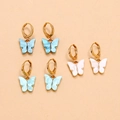 Drie paar vintage gouden oorringen met parelmoeren vlinderhangers in verschillende kleuren - Royal Blue Set (WEH1418)
