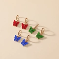 Drie paar retro vlinder oorbellen in rood, groen en blauw met gouden metalen ringetjes - Multicolor Set (WEH1492)
