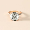 Elegante roségouden ring met grote ronde solitaire steen en pavé gezette kristallen - Wit maat 7 KC-verguld M203