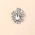 Vintage silver coral branch brooch with large teardrop crystal and blue stones - White Antique Silver