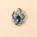 Vintage style brooch with large teardrop green gemstone and sparkling crystals - Antique Silver Green