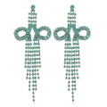 Detail of long tassel earrings with blue rhinestones and gold-tone finish chains - Lake Blue KC Gold