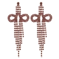 Elegant gold bow tassel earrings featuring deep pink rhinestones in a cascading design - Purple KC Gold
