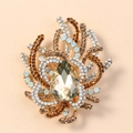 Vintage coral-shaped gold brooch with large teardrop crystal and colorful rhinestones - Champagne Antique Gold