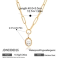 Collana a graffetta in acciaio dorato con pendente in zircone ovale e chiusura a cerchio - Stile pendente ovale con catena a graffetta oro (JDN0308016)