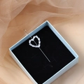 Silver heart-shaped long hook earring with rectangular zircons in a light blue jewelry box - Silver Heart Shaped Long Post Style (WEH1679)
