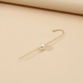 Minimalist gold spiral metal ear hook featuring a lustrous round white pearl accessory - Gold Pearl Hook Style (WEH1780)