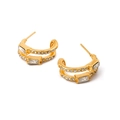 Boucles d'oreilles créoles dorées à double couche avec zircons rectangulaires et ronds - Boucles d'oreilles double couche en forme de C en zircone dorée(GDE20251227)
