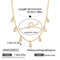 Gold stainless steel beaded necklace featuring seven sparkling teardrop crystal pendants - Gold Waterdrop Pendant Style (JDN0109013)
