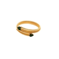 18K gold-plated spiral striped cuff with two green heart-shaped gemstones - Heart Green Stone Style (GDB202512118)