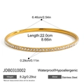 Elegante bracciale rigido in acciaio dorato con zirconi bianchi e specifiche di dimensioni - Stile Bracciale Sottile Pavé di Strass (JDB0310002)