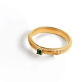 18K gold-plated striped bangle with emerald-cut green stone and zircon inlay - Single Square Green Stone Style (GDB202512119)