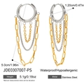 Two-tone stainless steel chain tassel earrings with waterproof silver and gold finish - Silver Hoop with Gold Silver Tassels (JDE0307007-PS) / Gold and Silver