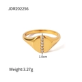 Classic 18K gold-plated stainless steel horseshoe ring with sparkling white cubic zirconia - 6 / Vertical Rhinestone Signet Ring (JDR202256) / Gold