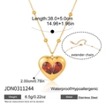 Collier cœur doré avec zircons rouges sur une chaîne à billes en acier inoxydable - Modèle Cœur Rouge (JDN0311244)
