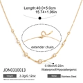 Collana in acciaio inossidabile dorato con zirconi rotondi e finitura impermeabile - Stile Barra Con Strass (JDN0310013)