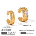 Golden stainless steel ear cuffs set with one smooth band and one pear-cut cubic zirconia - Pear-Cut Double-Row Ear Cuff (JDE0306063) / Gold
