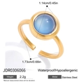 Goldener Edelstahlring mit rundem, durchscheinend blauem Edelstein-Inlay-Design - Blauer Cabochon Edelstein Offener Ring (JDR0306066) / Gold