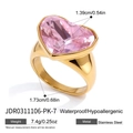 18K gold plated stainless steel ring featuring a heart-shaped pink zircon stone - Pink Heart Rhinestone Style (JDR0311106-PK-7)
