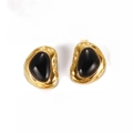 French style vintage hammered gold stud earrings with elegant black resin inlay - Hammered Irregular Oval Black (GDE20251265)