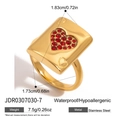 Klassischer Ring aus 18K vergoldetem Edelstahl mit Rubin-Herzstein im Hufeisen-Stil - 7 / Poker-Herz-Siegelring (JDR0307030) / Gold