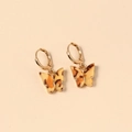 Gouden vlinder oorbellen met hangers van hars in amberkleurige luipaardprint - Champagne Luipaard (WEH1264)
