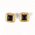 Vintage gold square stud earrings with black onyx inlay for women's fashion - Textured Square Black (GDE20251267)
