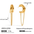 Polished gold stainless steel C-shape tassel earrings with waterproof properties - Gold C-Shape Chain Tassel (JDE0112058)