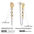 Two-tone gold and silver stainless steel tassel earrings with irregular rings - Alternating Gold and Silver Interlocking Style (JDE0307012-PS)