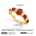 Vintage-Edelstahlring mit fünf roten Cabochon-Steinen und goldenem Finish - 7 / Fünf-Steine Roter Edelstein Vintage-Ring (JDR0107005-RD) / Gold