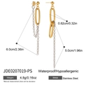 Asymmetric stainless steel fringe earrings in gold with product dimensions and weight - Oval Ring Gold Silver Two-Tone Dangle (JDE0207019-PS)