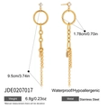 Long tassel drop earrings in 18k gold-plated stainless steel with round ring and crystals - Gold Rhinestone Ring Tassel (JDE0207017)