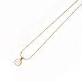 Elegant gold titanium steel necklace with square white shell pendant and small beads - White Square Style (GDN202512133)