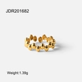 Klassischer offener Ring aus 18K vergoldetem Edelstahl mit einzigartigem Perlendesign - Ovaler Metallperlenring (JDR201682) / Gold