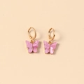 Trendy vlinder oorbellen met roze parelmoer hangers en goudkleurige oorringen - Paars (WEH1264)