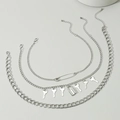 Conjunto de tres collares de cadena plateada con colgantes de candado, llave y alfiler estilo - Estilo Multicapa Alfiler Llave Candado (WXL518) / Plateado