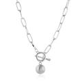 Fashion silver chunky chain necklace with OT buckle and polished ball pendant - Matte Silver (White K)
