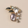 Elegant gold leaf brooch with faceted pink gemstone and white pearls for women - KC Gold Coffee