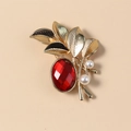 Elegant French vintage gold leaf brooch with red oval gemstone and white pearls - KC Gold-Red