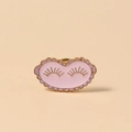 Cute pink enamel cloud pin with golden eyelashes and wavy edge for backpacks - Pink Closed Eyes Style (WBR065)