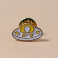 Creative UFO enamel pin with yellow and white finish on a polished gold-plated metal base - Yellow And White UFO Style (WBR066)
