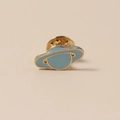 Creative blue Saturn planet enamel brooch with golden metal finish and butterfly clutch pin - Sky Blue Planet Style (WBR067)