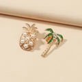 Ensemble de broches ananas et palmier dorés avec perles et détails en émail vert - Style Ananas et Cocotier / Vert KC Or