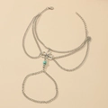 Bohemian silver multilayered flower anklet with turquoise beads and toe ring - Antique Silver Blue Turquoise