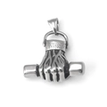 Polished silver stainless steel dumbbell fist pendant with flame texture relief - Pendant Only (No Chain)