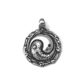 Vintage stainless steel Yin Yang pendant necklace with relief wave pattern in silver finish - Pendant Only (No Chain)